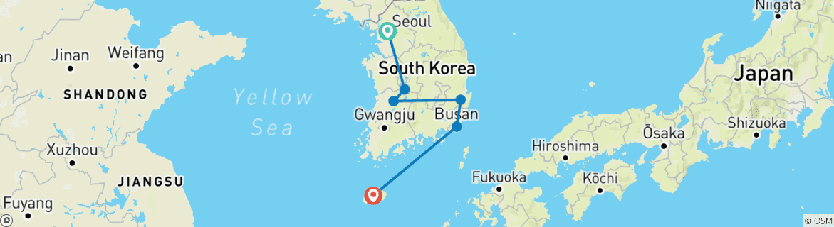 Map of South Korea Classic 13 Day - One Life Adventures