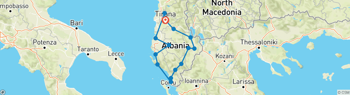 Mapa de 7 Días Lo Mejor de Albania: EcoTurismo y Descubrimiento de Tradiciones