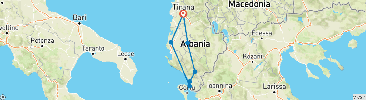 Map of 2 Days tour of Apollonia, Riviera, Berat, Gjirokaster & Blue Eye