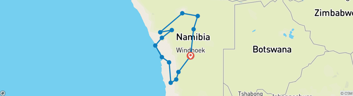 Kaart van Namibië - Avonturenreis door het zuidwesten van Afrika