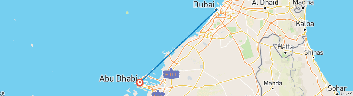 Map of Experience the magic of Dubai and Abu Dhabi on our 8-day, 7-night luxury tour package