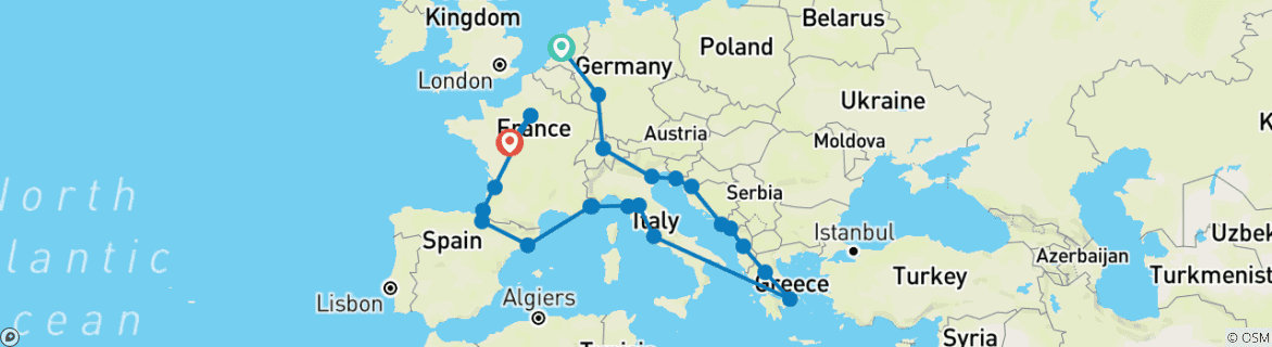 Map of European Discoverer (End Paris, 29 Days)