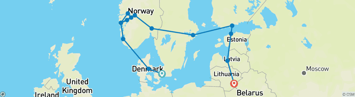 Kaart van Verken Scandinavië & de Baltische staten – 17 dagen