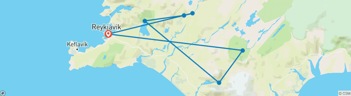 Carte du circuit 3 jours d'excursion privée en Super Jeep | Landmannalaugar, Thorsmork et le Cercle d'Or