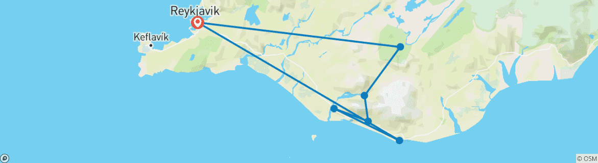 Carte du circuit 3 jours d'excursion privée en Super Jeep | Landmannalaugar, Thorsmork et la côte sud