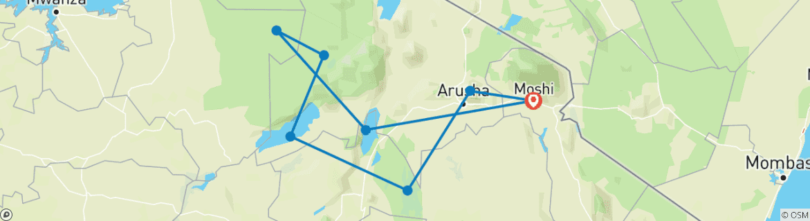 Map of 10 Days Serengeti Wildebeest Migration Safari