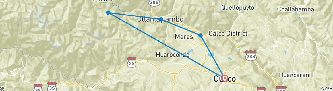 Carte du circuit Machu Picchu : Vallée Sacrée + Petit Chemin Inca - 3 jours