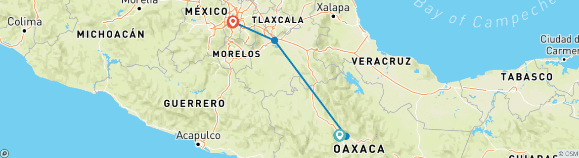 Map of Geluxe: Central Mexico: Oaxaca to Mexico City (from Oaxaca to Mexico City)