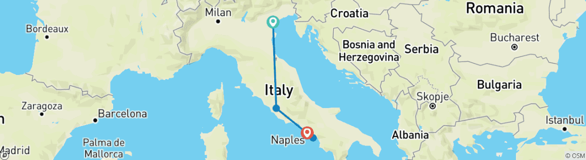 Map of Ultimate Italian Adventure: Venice, Rome, and Amalfi Coast Experience