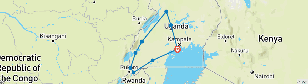 Image of a map showing the route of the tour