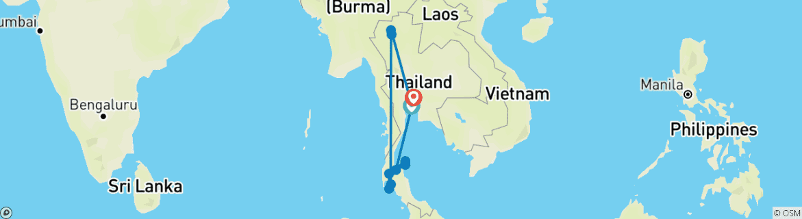 Map of U. 16 Days Group Tour of Thailand