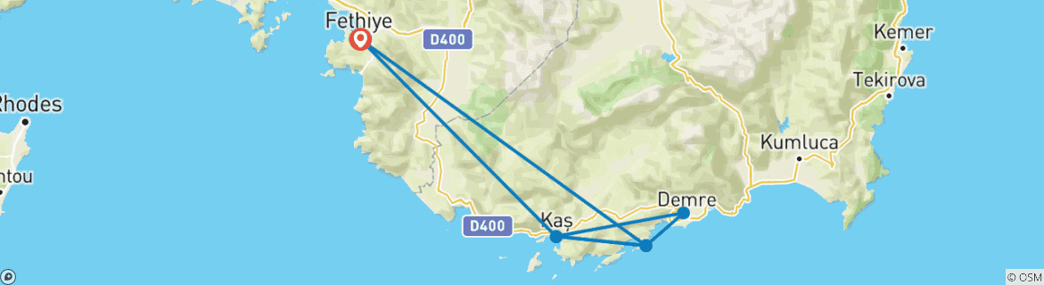 Map of 7 Days  Fethiye - Kekova - Fethiye Gulet Cruise