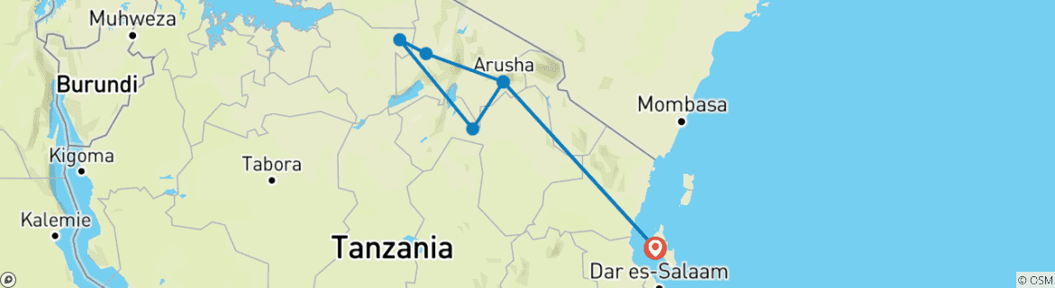 Image d'une carte montrant l'itinéraire du circuit