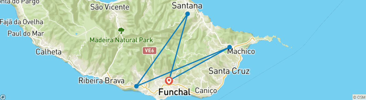 Carte du circuit Le meilleur de Madère en 5 jours : La perle éternelle de l'Atlantique
