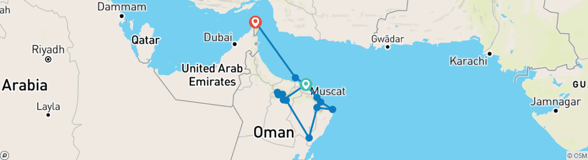 Carte du circuit VOYAGE ORGANISÉ DANS LES JOYAUX D'OMAN