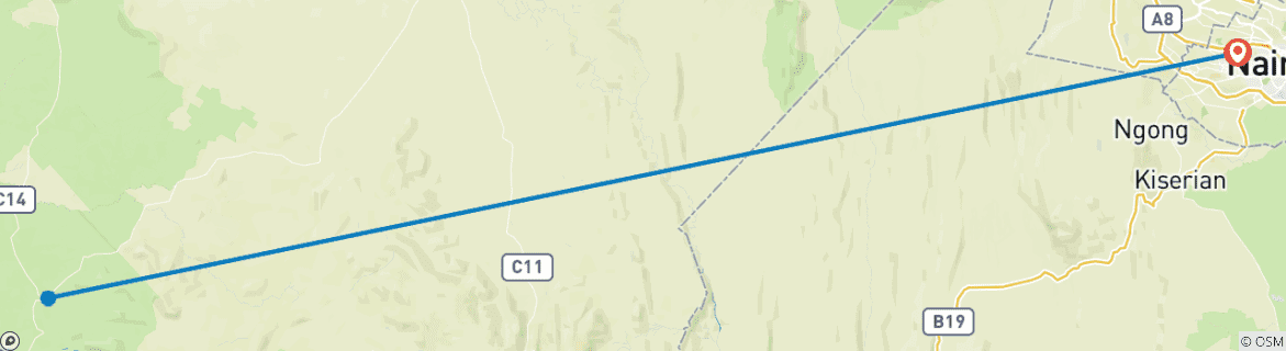 Karte von Entdecken Sie die neuesten Updates über unsere beste 2-tägige Masai Mara Gruppenreise in Kenia