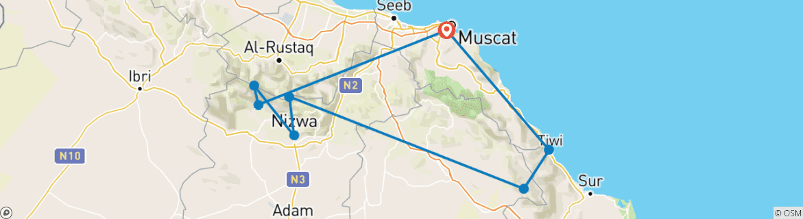 Carte du circuit VOYAGE ORGANISÉ DES MERVEILLES D'OMAN