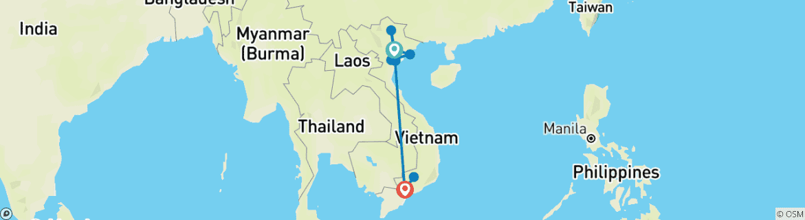 Map of Wildlife Exotic Adventure in Vietnam 14 Days