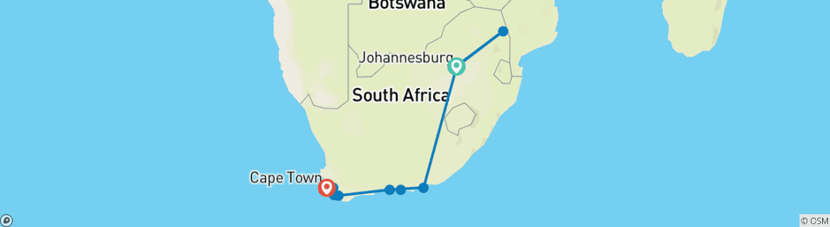 Map of South Africa Highlights (Hermanus Itinerary)