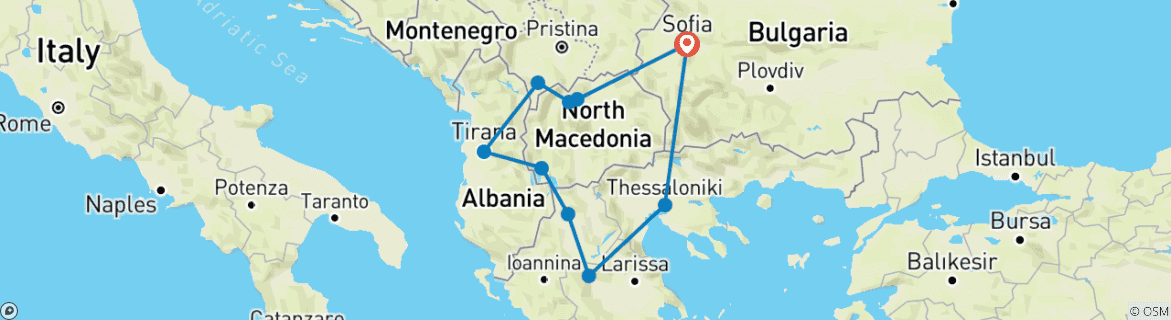 Foto van een kaart met de route van de rondreis