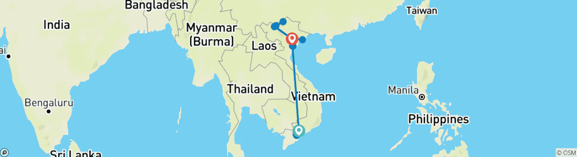 Map of Ho Chi Minh and Hanoi city in Vietnam 10 Days 9 Nights