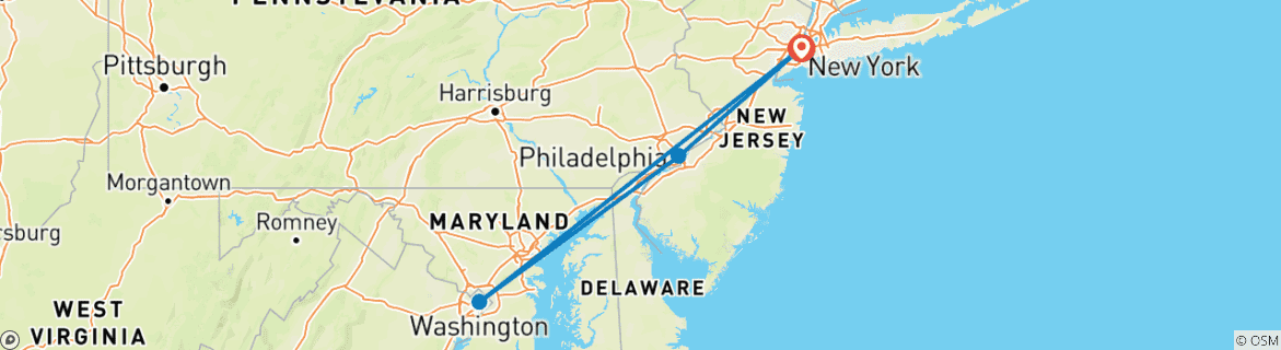 Mapa de Filadelfia, país Amish y Washington DC - 2 días