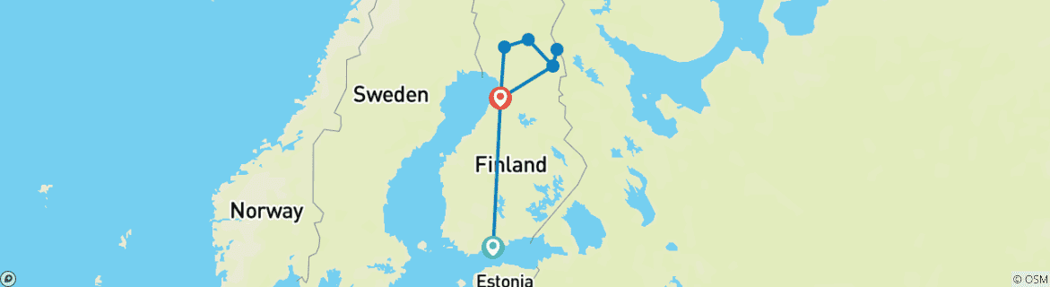 Karte von Finnland Roadtrip: Zur Mitternachtssonne in der Glasvilla