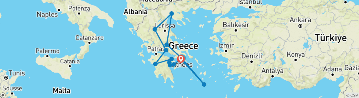 Image of a map showing the route of the tour