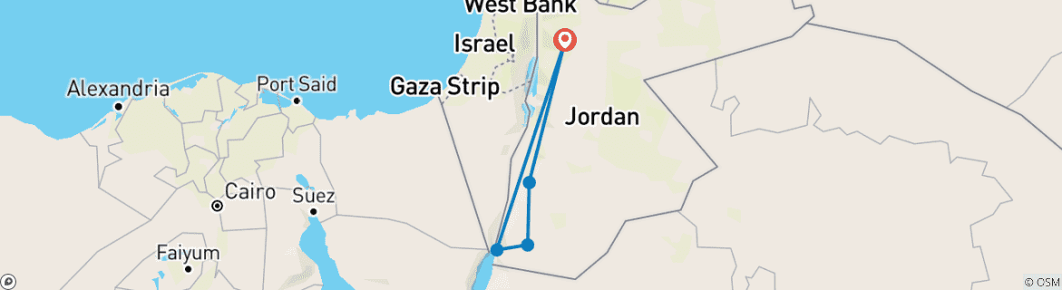 Map of 5 Days of Amman , Madaba , Petra and Aqaba.