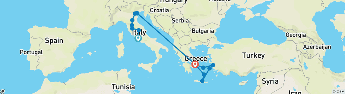 Carte du circuit Le meilleur de l'Italie et de la Grèce avec une croisière de 3 jours