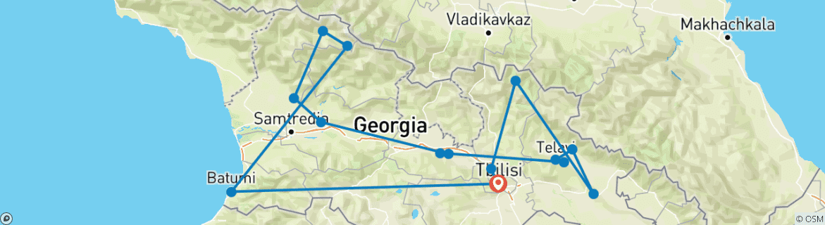 Map of All Georgia private tour: 11 days from Highlands to the Sea