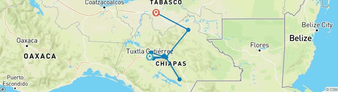 Map of Private 8-Day Immersive Cultural Tour in Chiapas with Day Trips