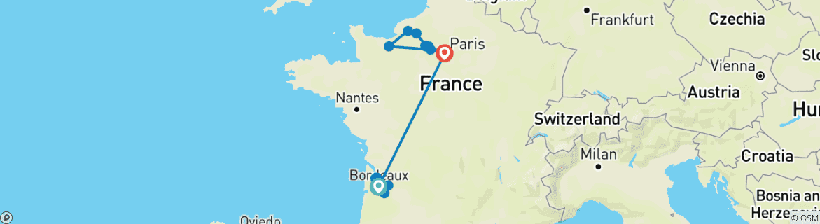 Carte du circuit Un portrait de la France majestueuse (2025) (Bordeaux à Paris, 2025)