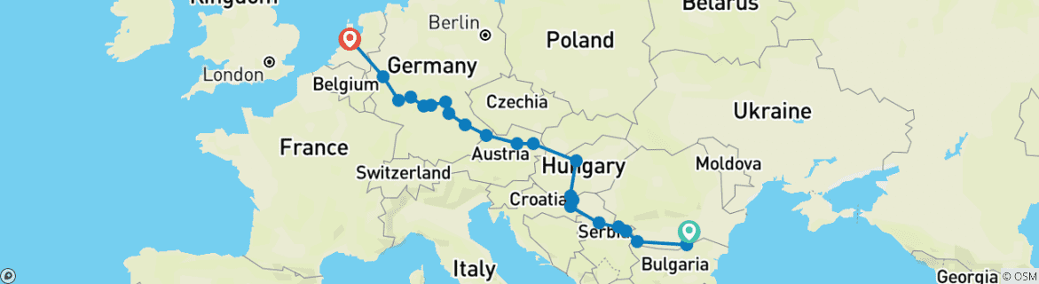 Map of Ultimate European Journey (2025) (Bucharest to Amsterdam, 2025)