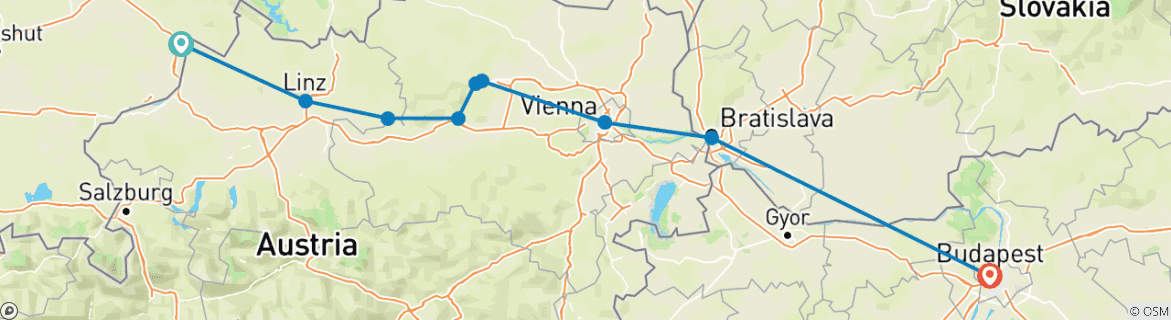 Map of Enchanting Christmas & New Year's (2025) (Passau to Budapest, 2025)