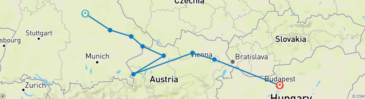 Map of Grand Christmas & New Year's (2025) (Nuremberg to Budapest, 2025)