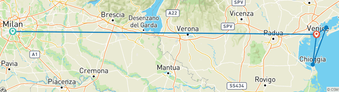 Carte du circuit Milan, Venise et les joyaux de la Vénétie (2025) (De Milan à Venise, 2025)