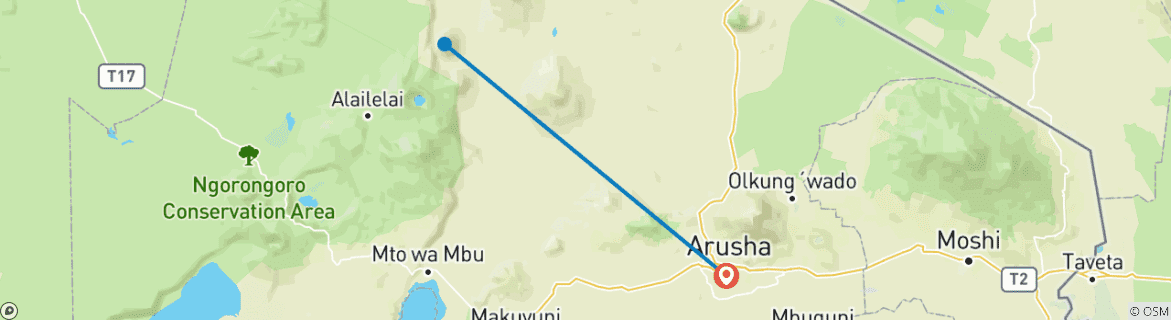 Map of 3 Days Mount Ol Doinyo Lengai