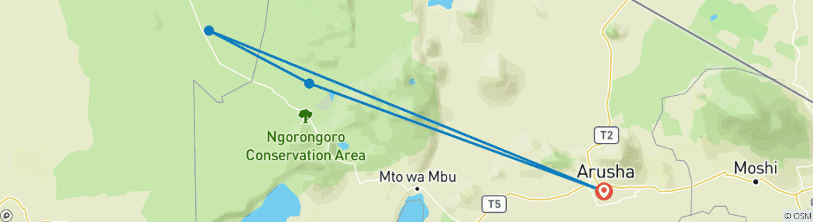 Map of 7 days Ngorongoro and Serengeti Explorer Luxury Safari