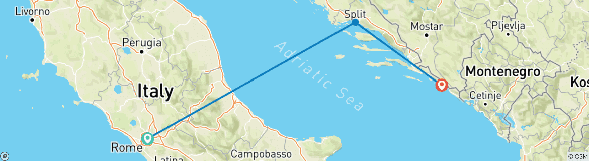 Map of 8 Days Rome, Split and Dubrovnik.