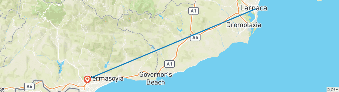 Map of 7 Days Getaway To Cyprus From Larnaca To Limassol.