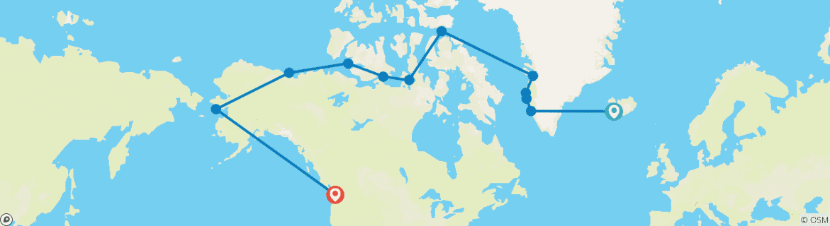 Carte du circuit Passage du Nord-Ouest - À travers le labyrinthe arctique (du Groenland à l'Alaska)