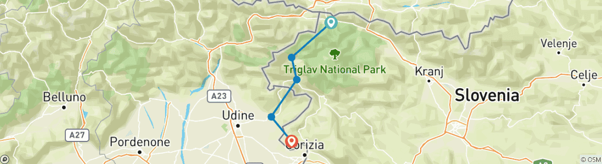 Carte du circuit Randonnée à vélo sur le sentier de l'Alpe Adria, auto-guidée