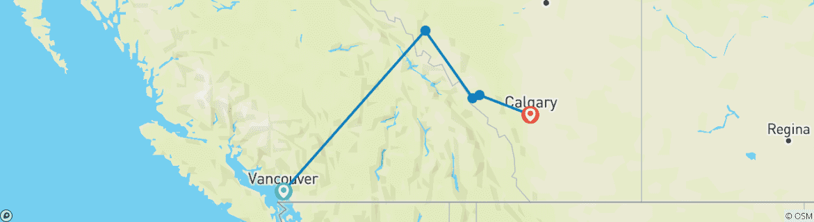 Map of Vancouver and the Canadian Rockies by Rail: Luxury Winter Getaway