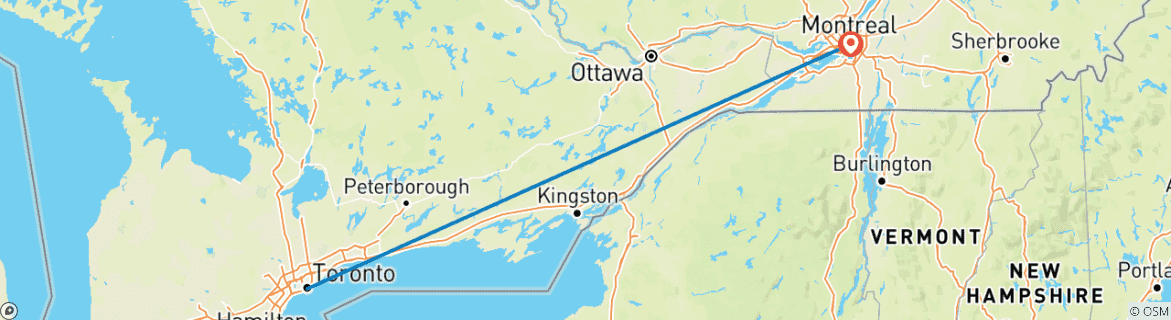 Carte du circuit Séjour dans les villes de l'Est du Canada : Toronto et Montréal