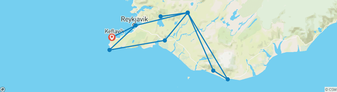 Carte du circuit Découverte du sud-ouest de l'Islande - 7 jours