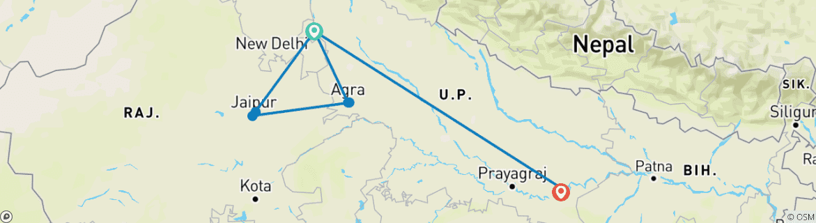 Foto van een kaart met de route van de rondreis