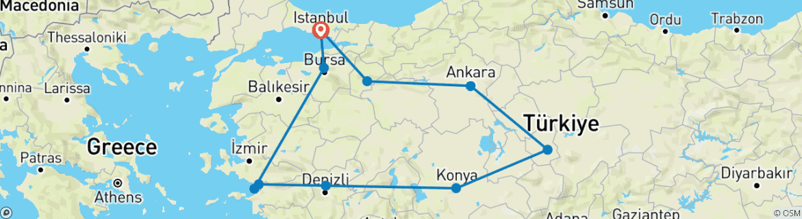 Karte mit der Reiseroute