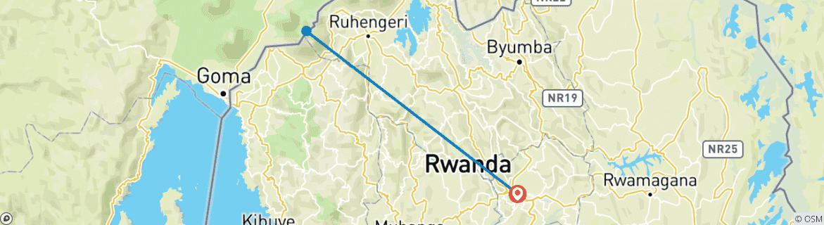 Map of 5 days Rwanda Gorillas & Golden Monkeys