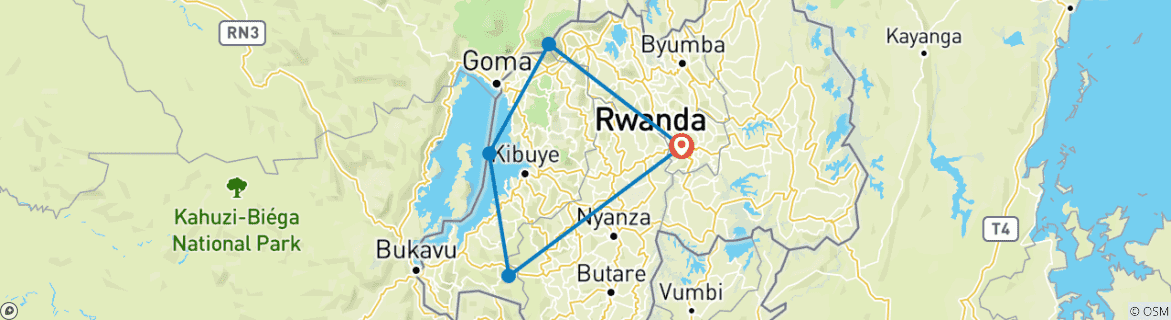 Map of 6 days Best of Rwanda Budget Safari